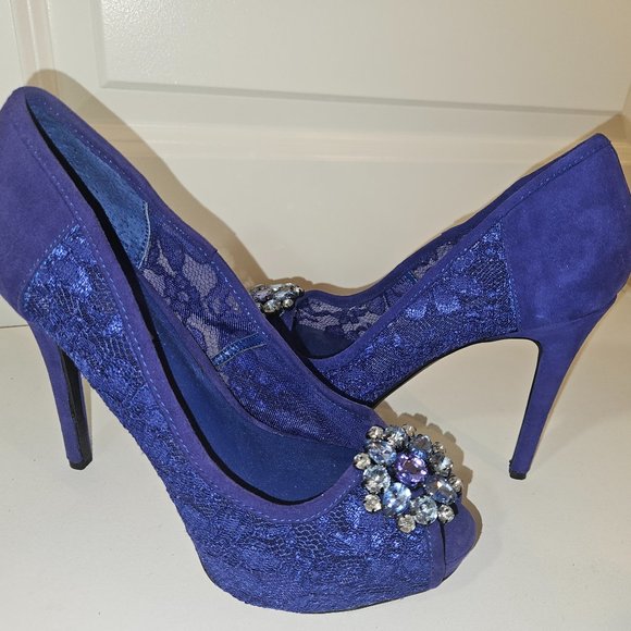 Guess Platform Royal Blue Rhinestone - Picture 1 of 7